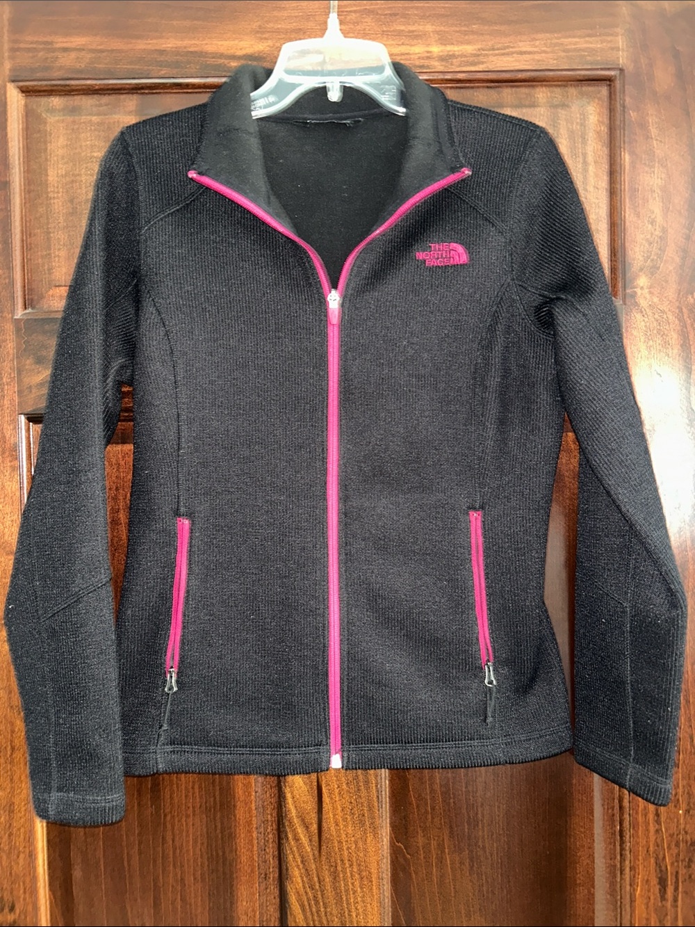 The North Face Black Knit Utility Jacket with Dark Pink Trim S